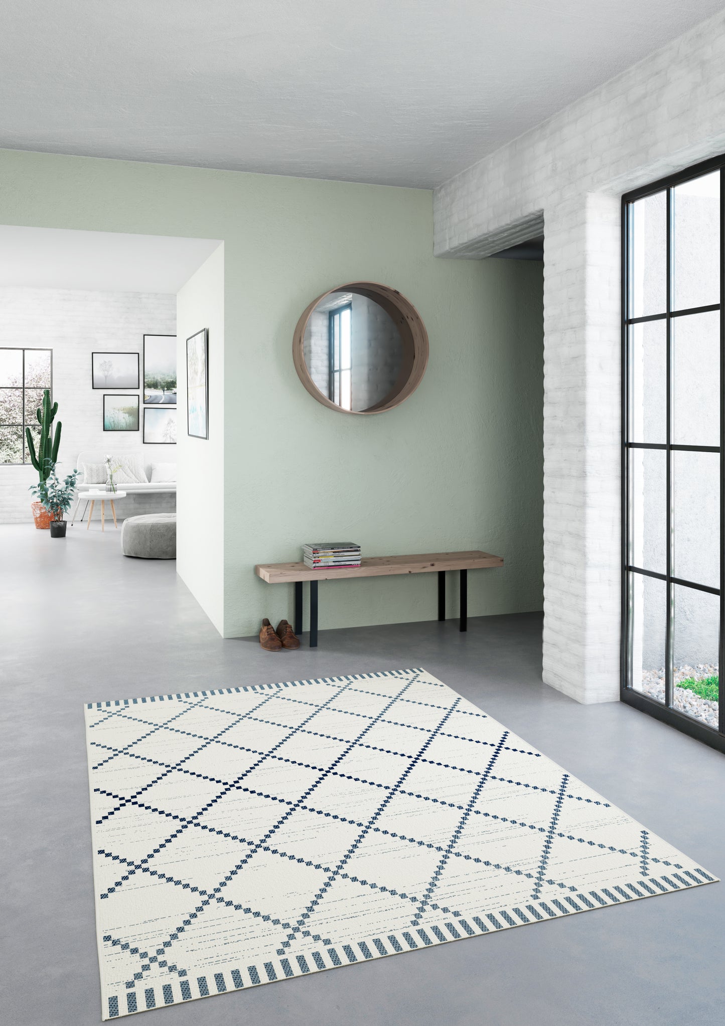 Panama Block Diamond White Faded Denim Weft