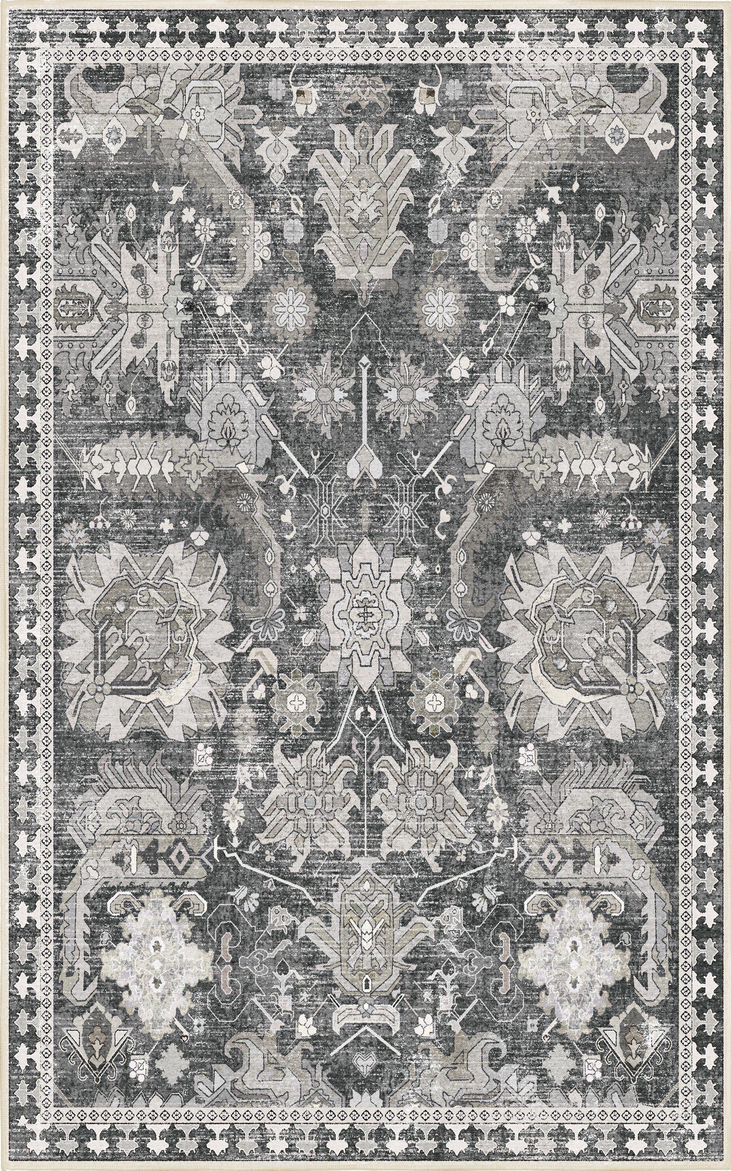 Horizon Charcoal Damask rug — full design