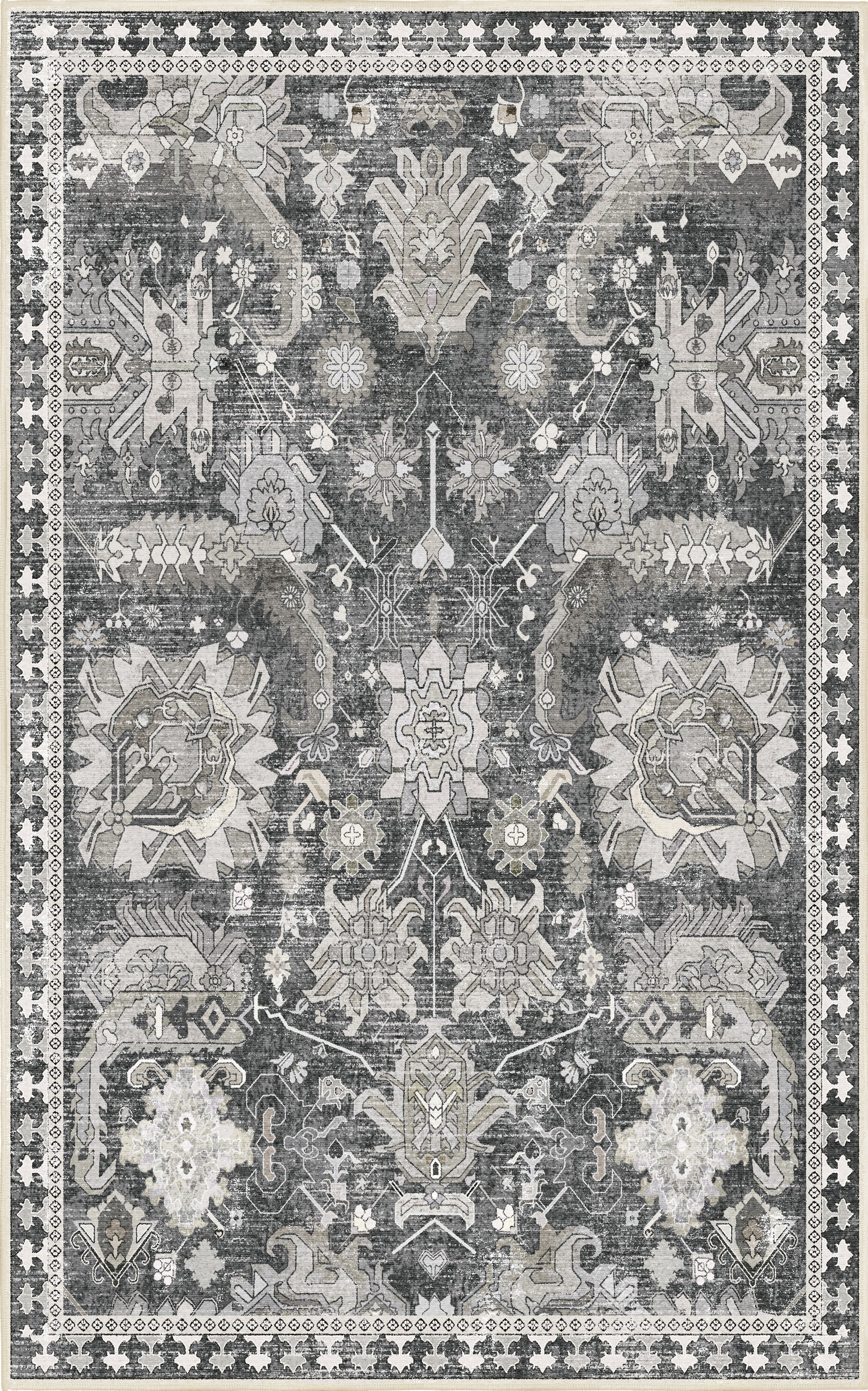 Horizon Charcoal Damask rug — full design