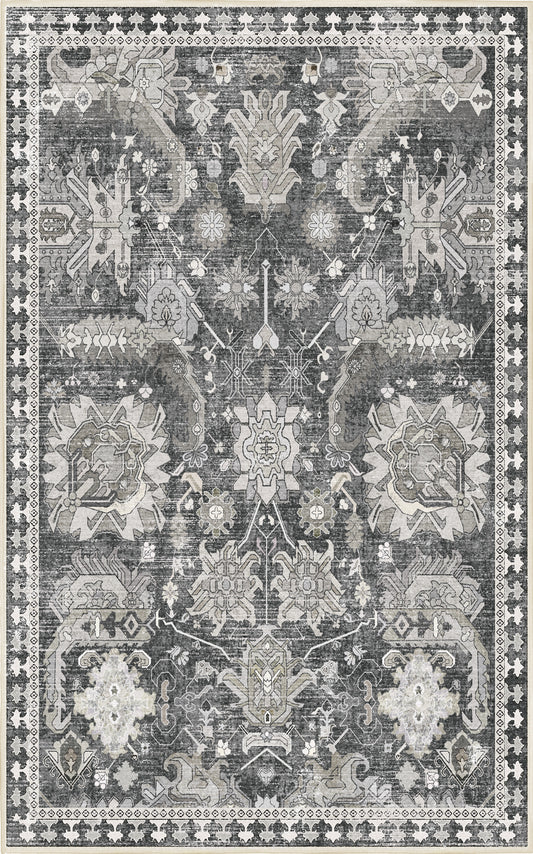 Horizon Charcoal Damask rug — full design