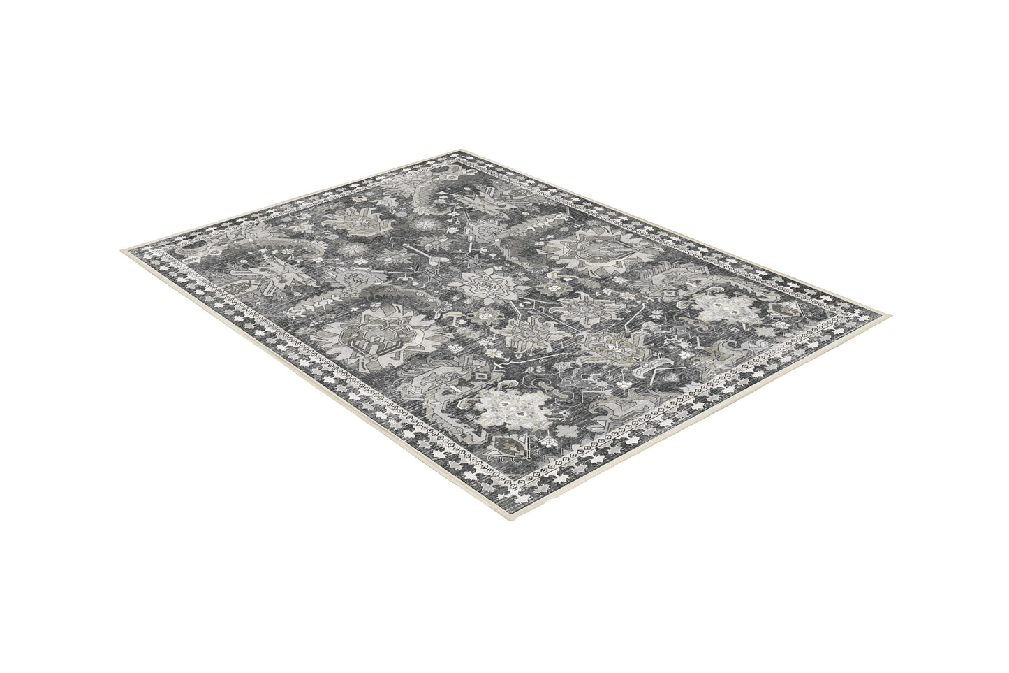 Horizon Charcoal Damask rug, angled view