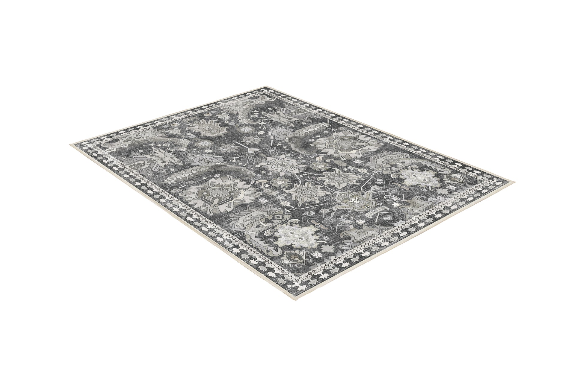 Horizon Charcoal Damask rug, angled view