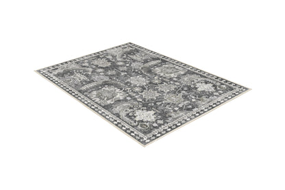 Horizon Charcoal Damask rug, angled view
