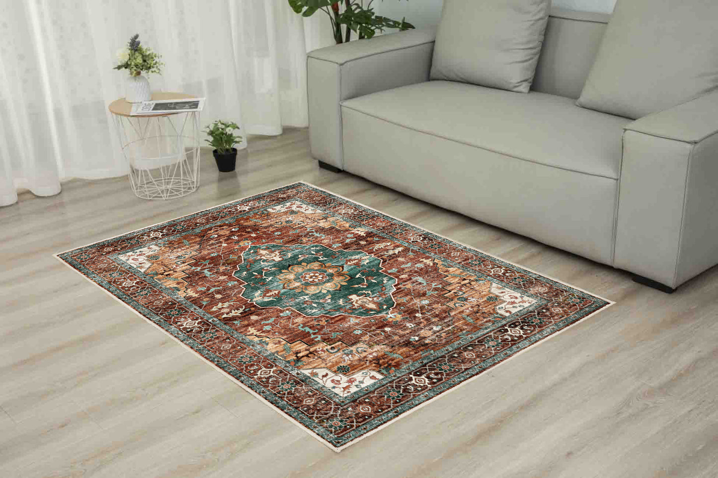 Horizon Copper Medallion rug in a living room