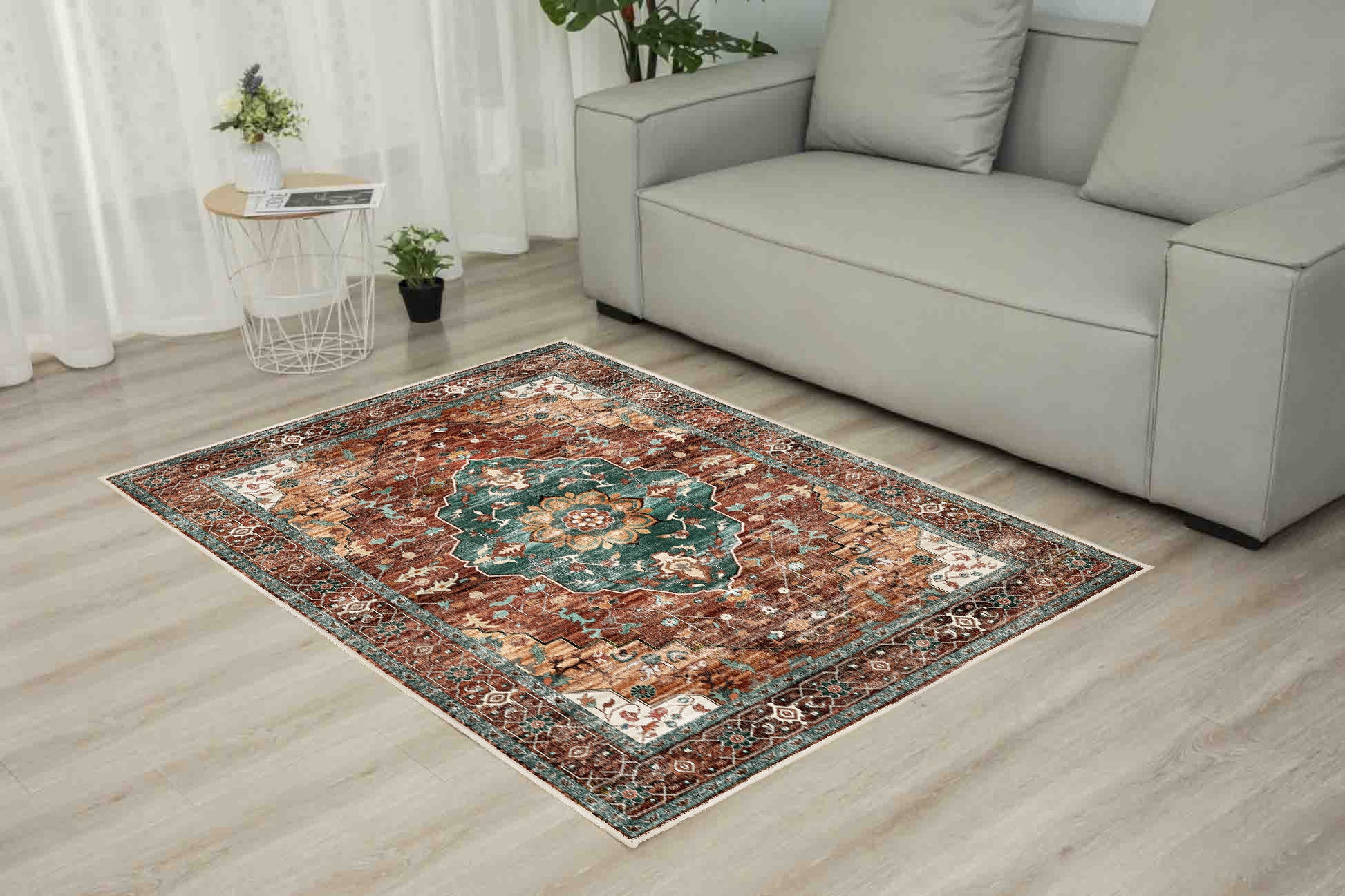 Horizon Copper Medallion rug in a living room