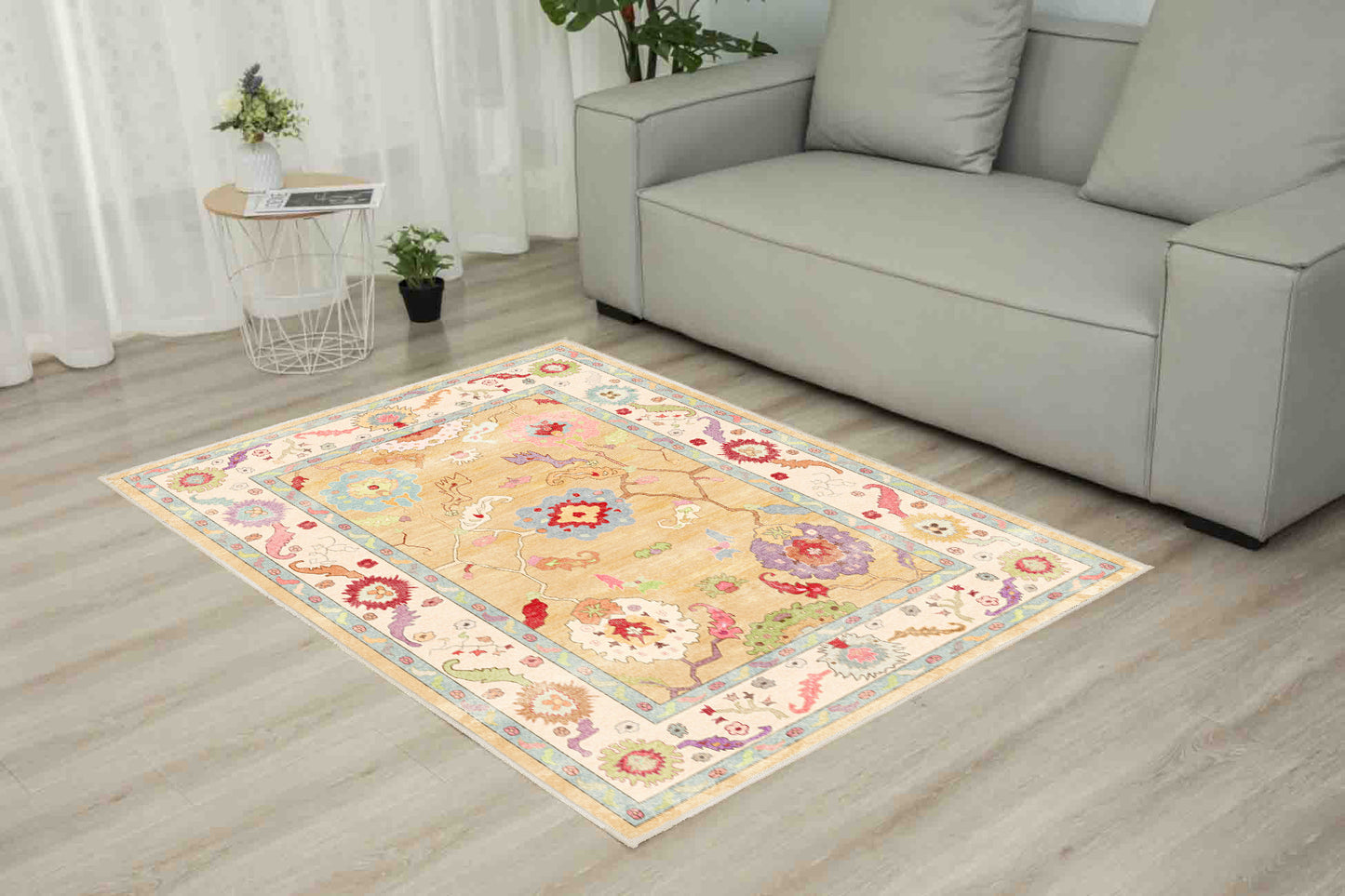 Horizon Golden Oushak rug in a living room