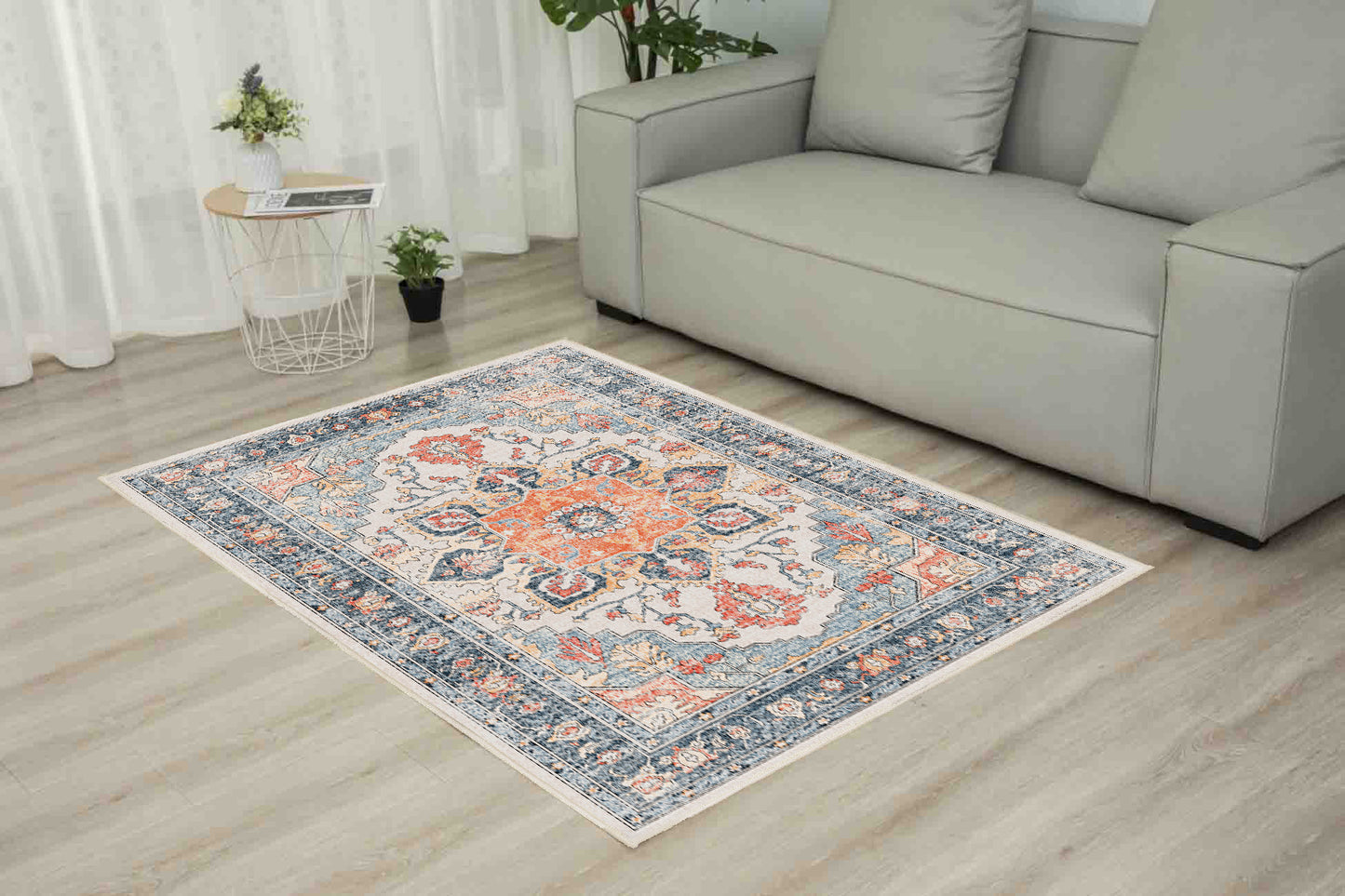 Sabrina Coral Medallion rug in a living room
