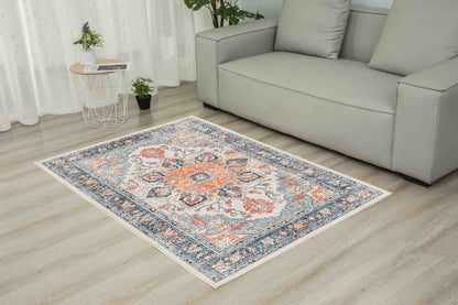 Sabrina Coral Medallion rug in a living room