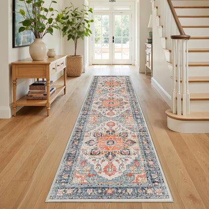Sabrina Coral Medallion runner rug, 80 x 300 cm, angled