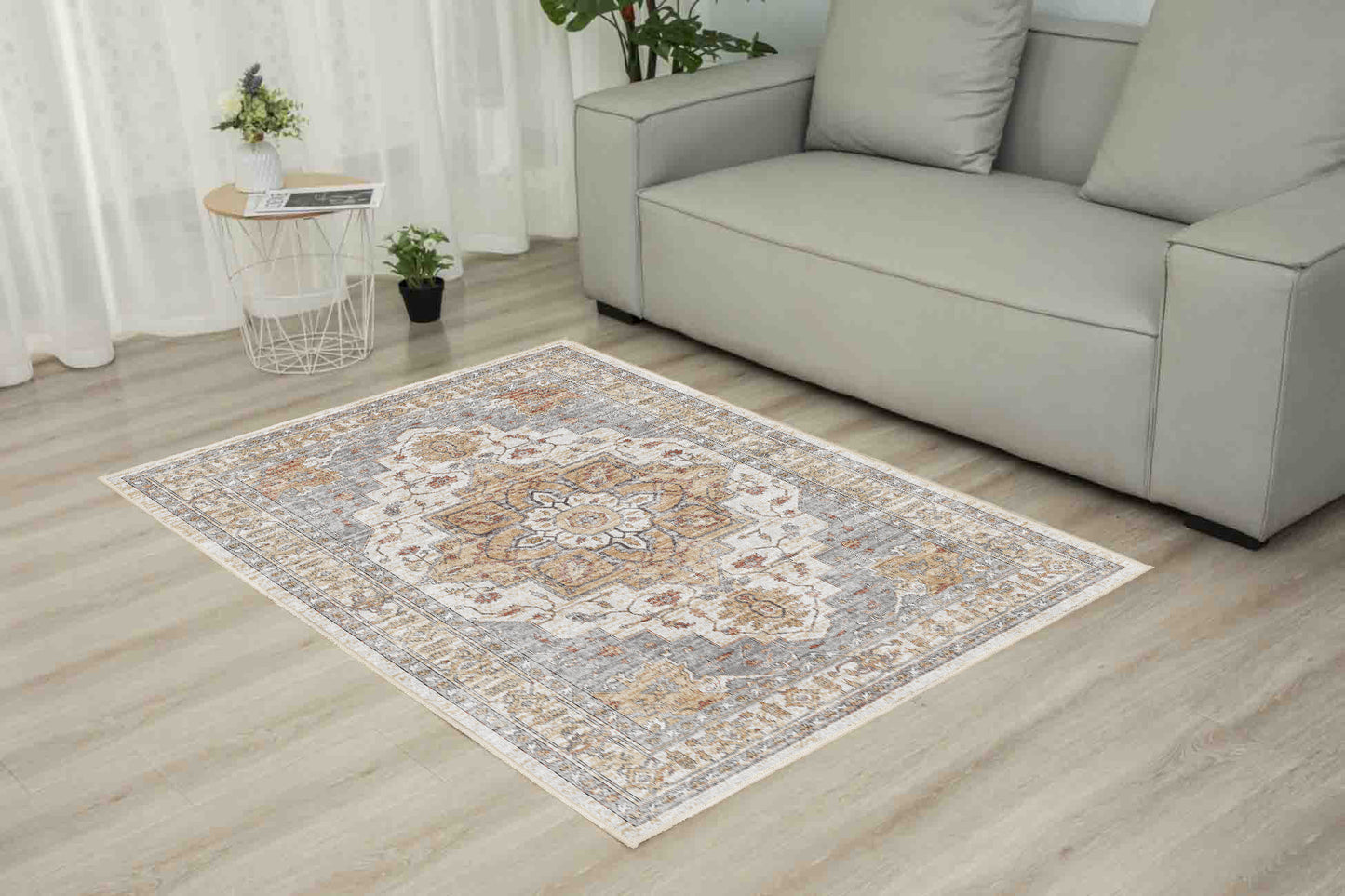 Sabrina Faded Gold rug in a living room