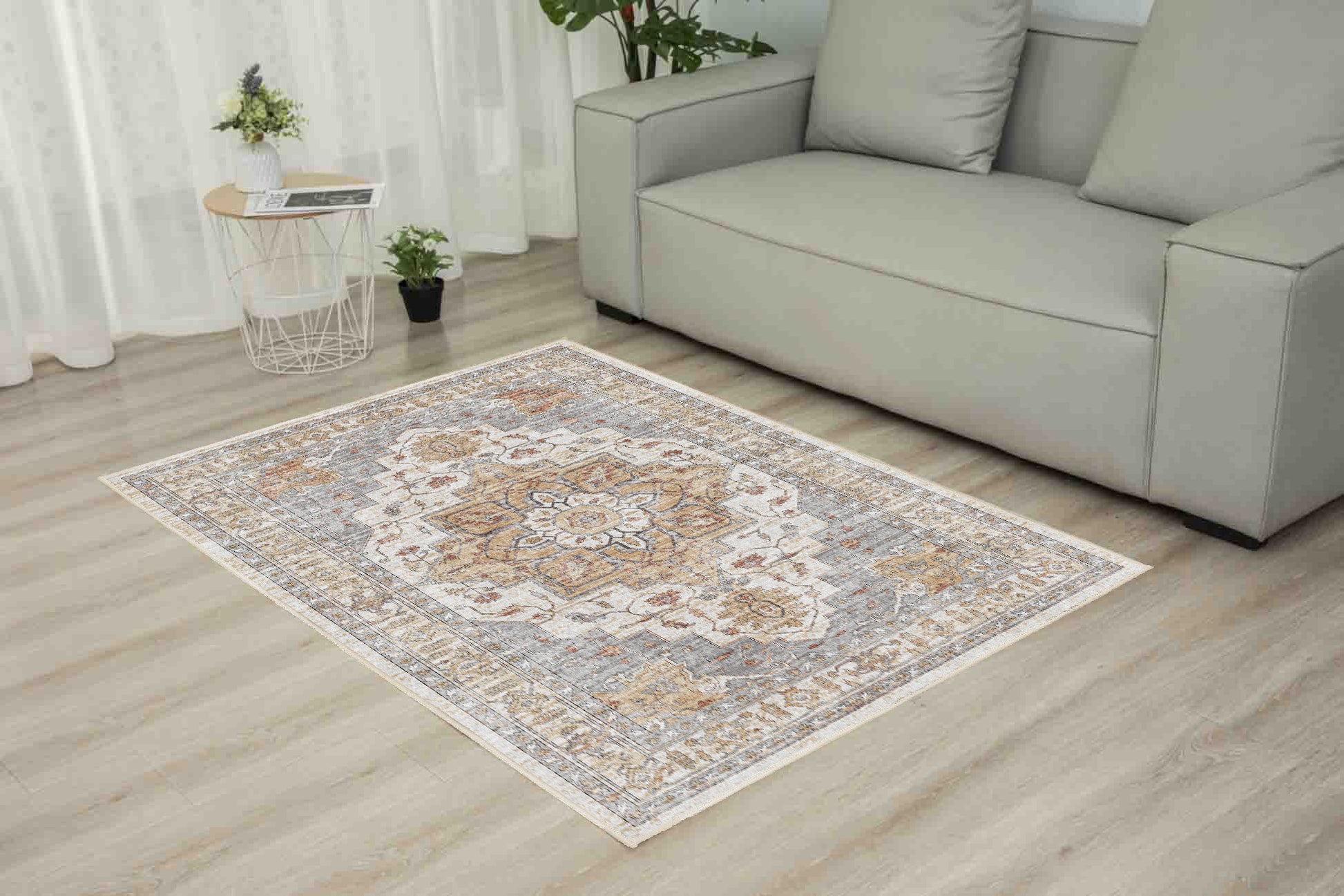Sabrina Faded Gold rug in a living room