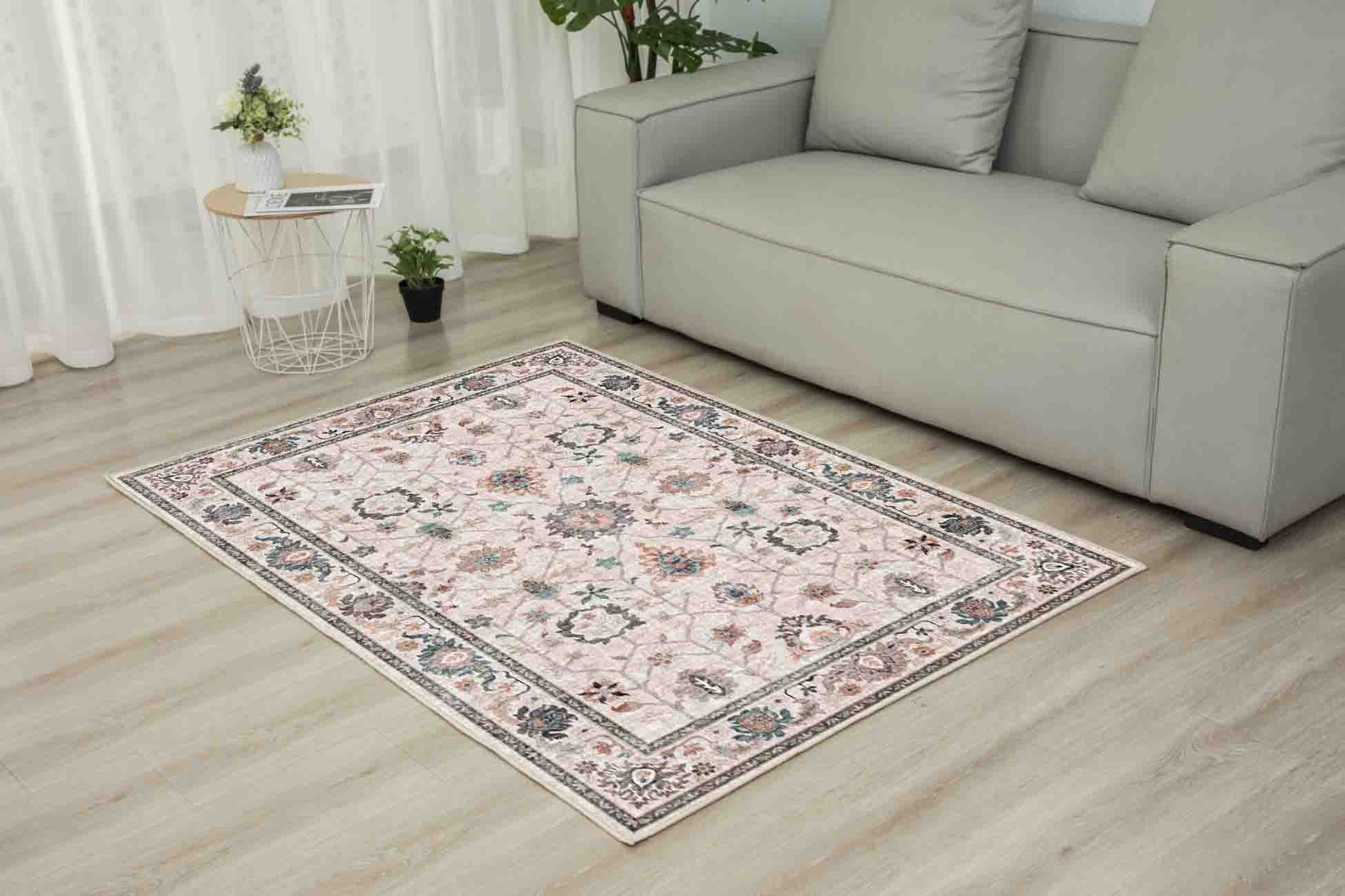 Sabrina Teal Trellis rug in a living room