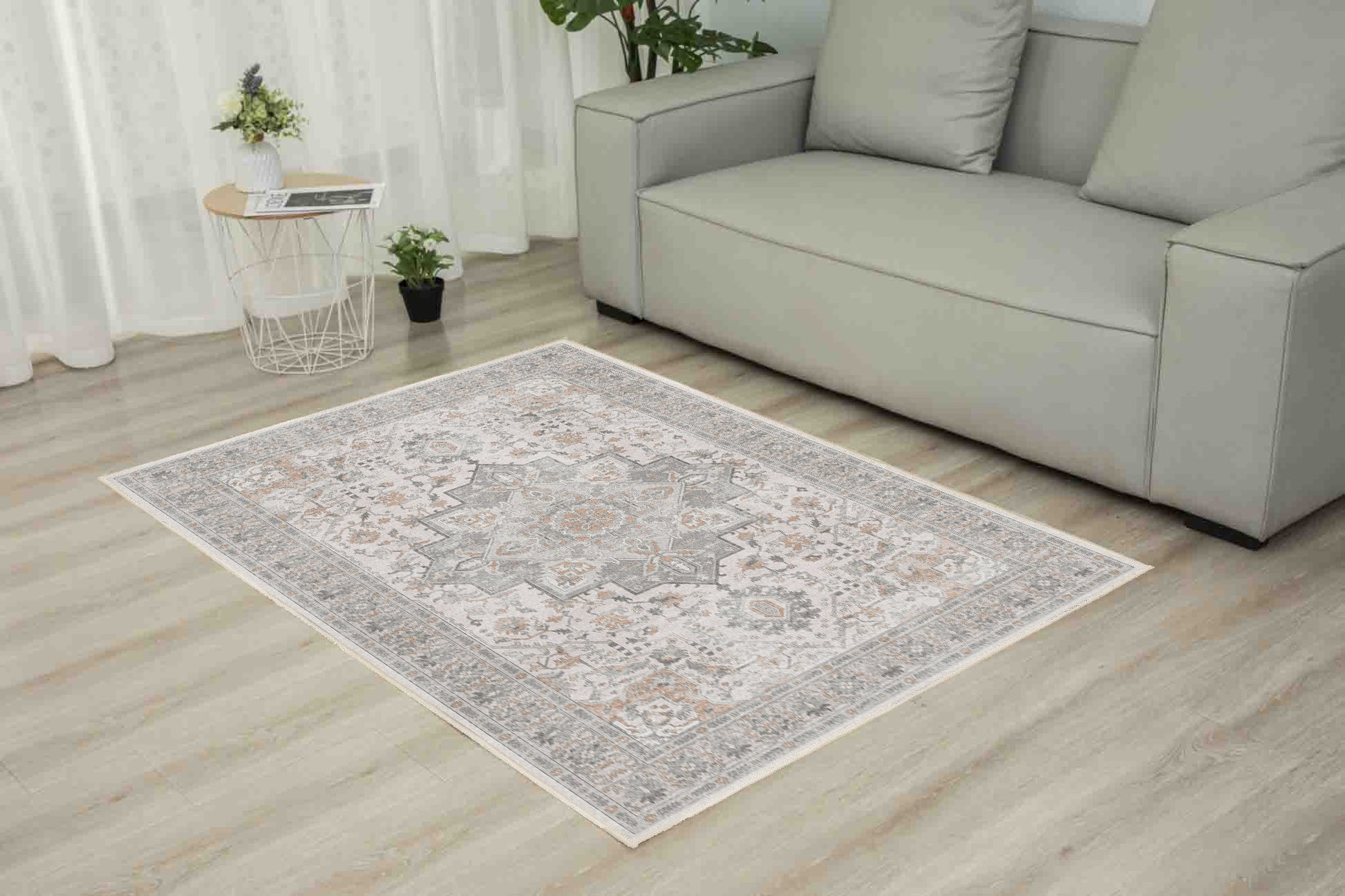 Sabrina Misty Grey rug in a living room