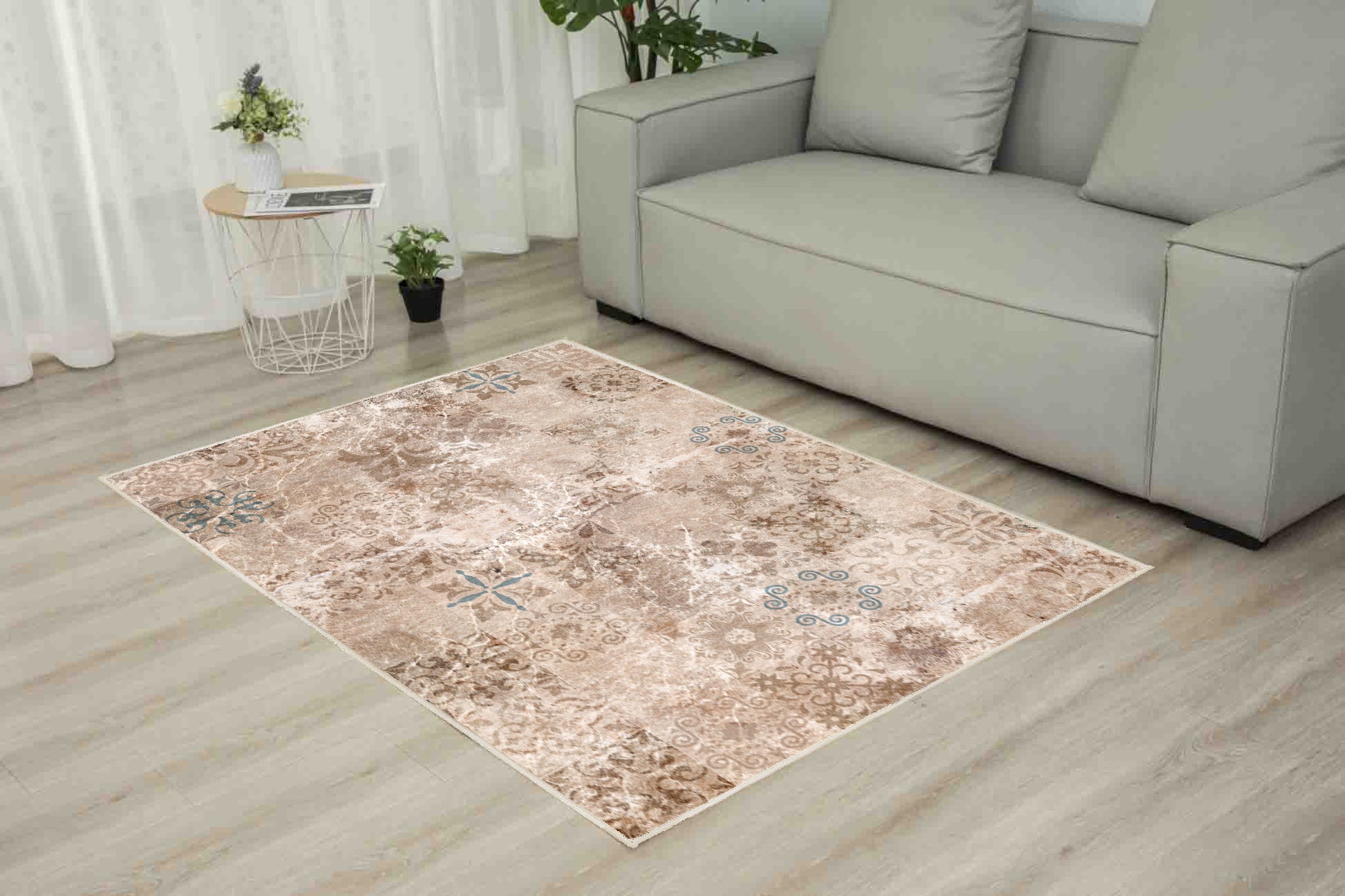 Tello Faded Patchwork rug in a living room