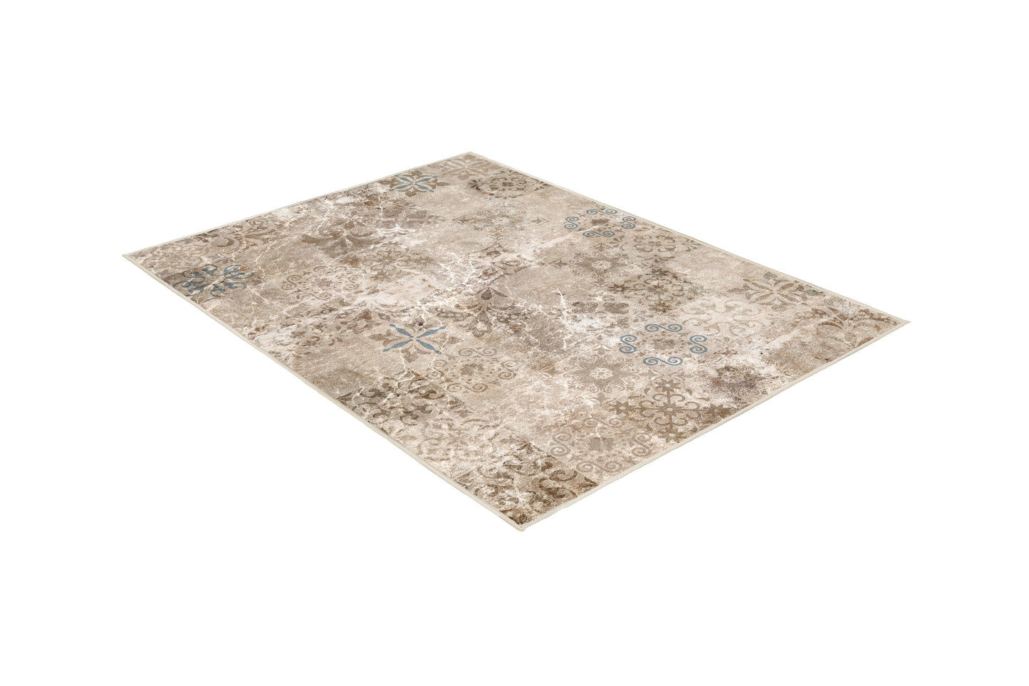 Tello Faded Patchwork rug, angled view