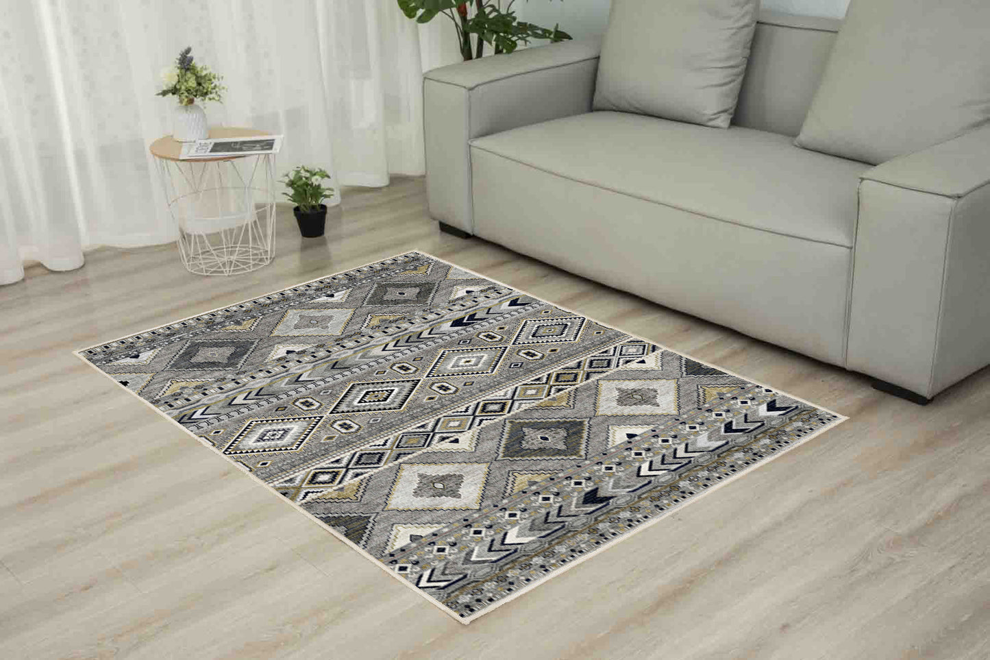 Tello Tribal Bands rug in a living room