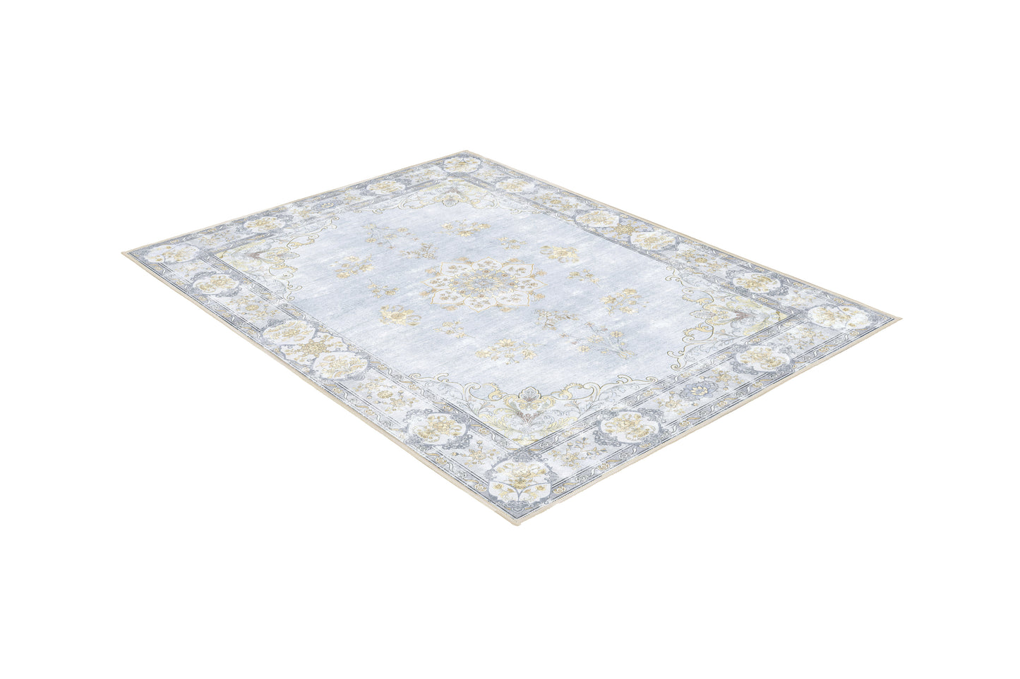 Tello Whisper Blue rug, angled view
