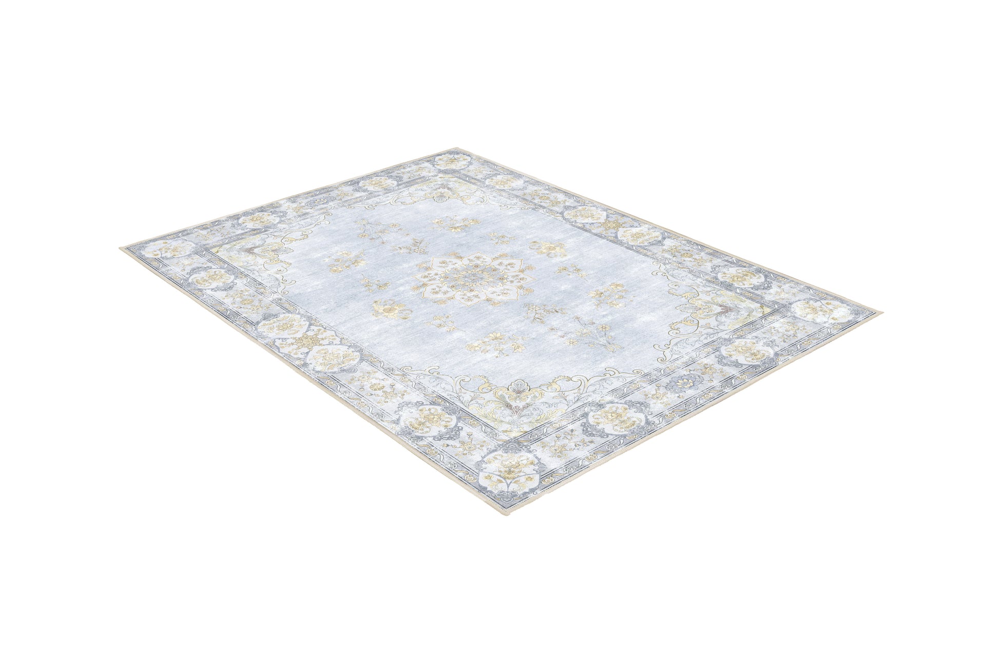 Tello Whisper Blue rug, angled view