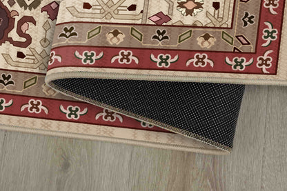 Tello Classic Medallion rug corner folded, showing the non-slip dot backing