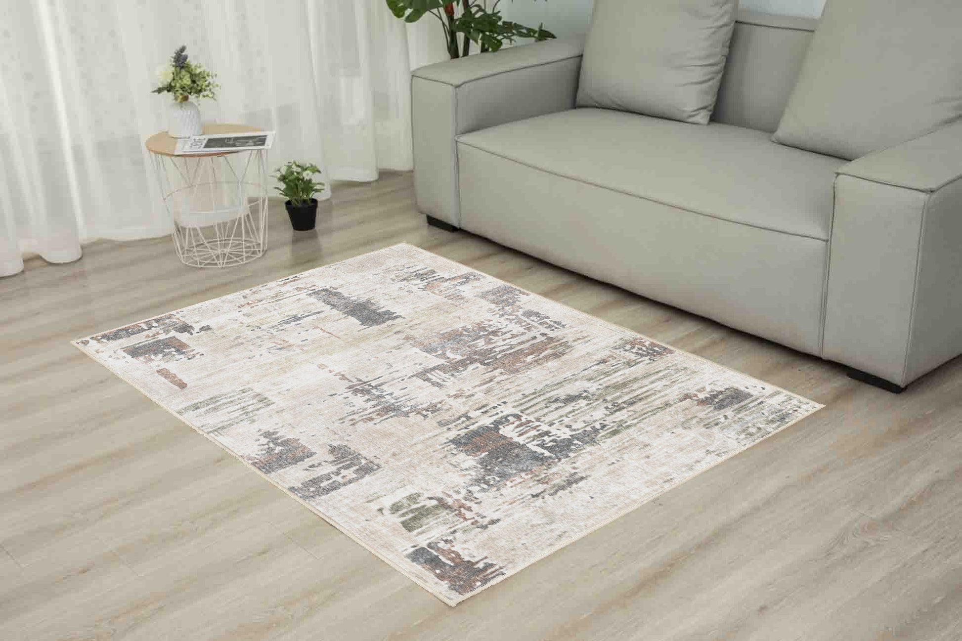 Torino Abstract Sage rug in a living room